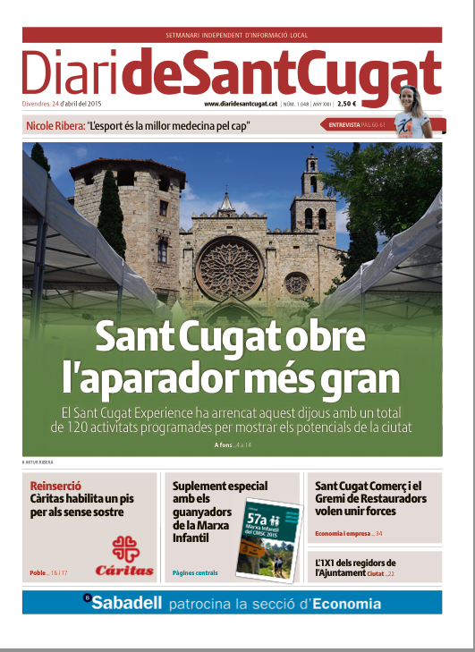 Portada del DIARI de Sant Cugat del divendres 24 d'abril.