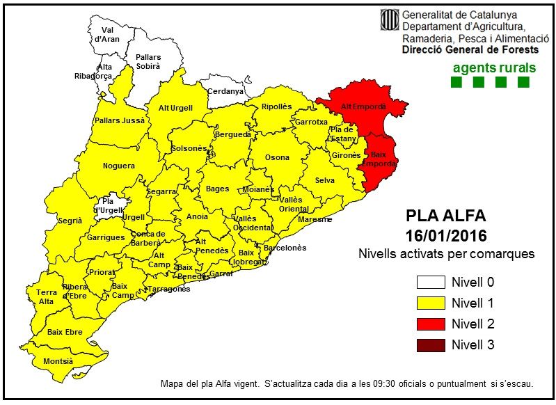 Mapa del Pla Alfa aquest dissabte, 16 de gener.