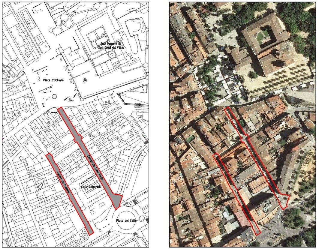 Mostra en el mapa i en la realitat de la part del carrer que es vianantitzarà. És la part vermella