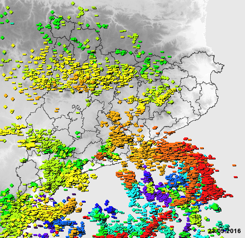 Mapa del Meteocat on s'indiquen tots els llamps que han caigut aquest 23 de setembre a Catalunya Mapa del Meteocat on s'indiquen tots els llamps que han caigut aquest 23 de setembre a Catalunya