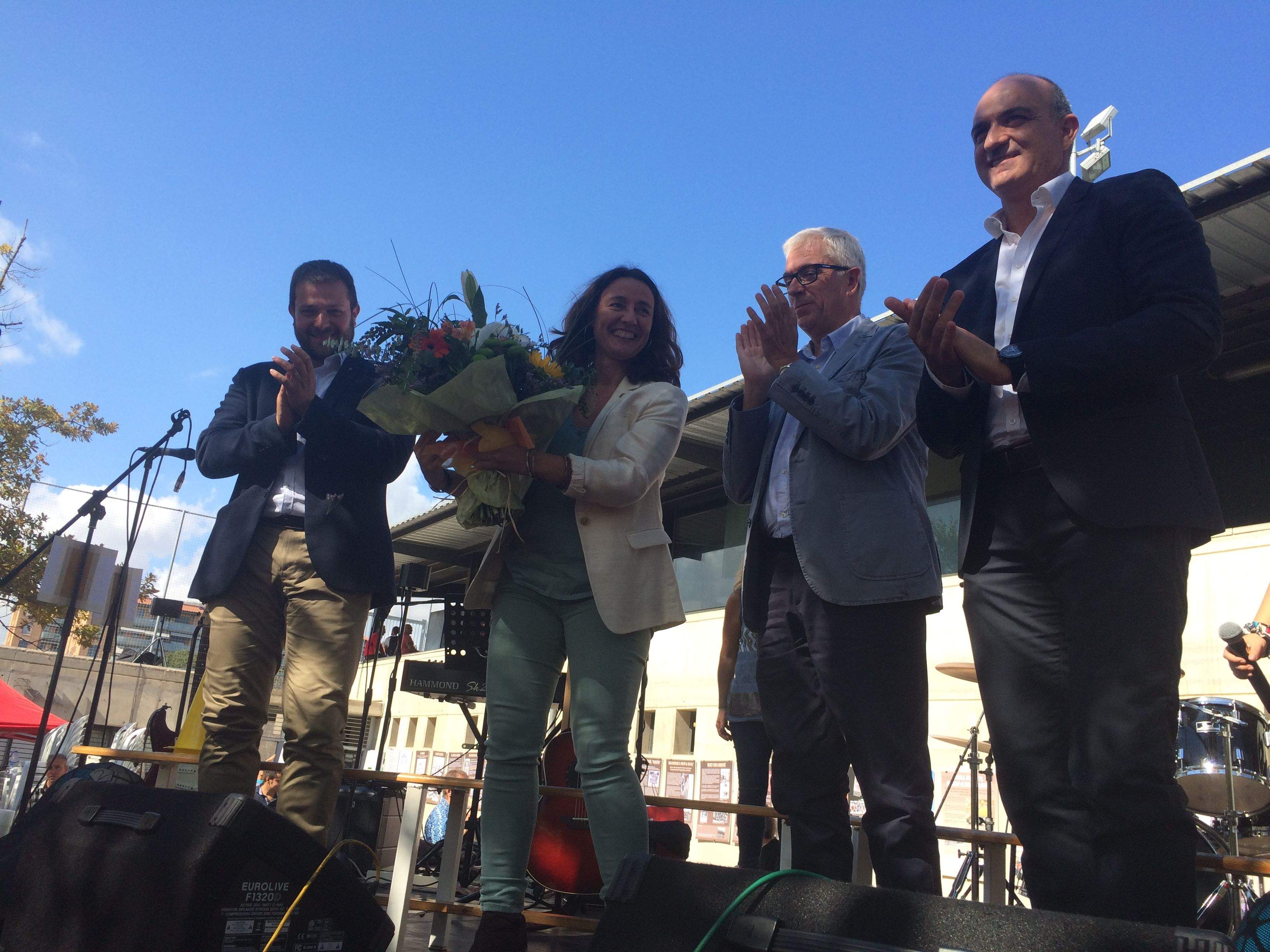Gerard Figueras, Mercè Conesa, Llorenç Santasusagna i Andreu Subies, durant els parlaments. FOTO: Àlex López Puig