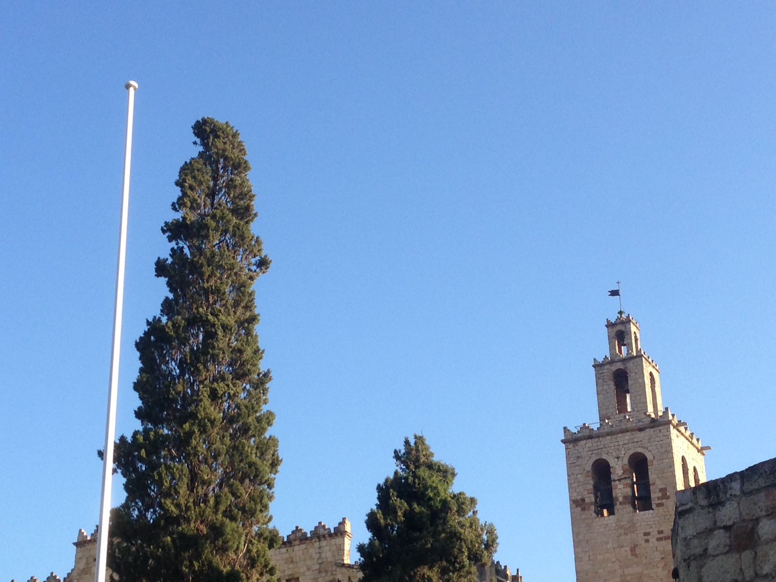 Uns desconeguts van desmuntar el pal i es van enduar l'estelada la setmana passada FOTO: Artur Ribera 