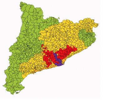Mapa de la situació per intensitat de pluja + Acumulacio de pluja, de 18 a 24 hores FONT: CECAT