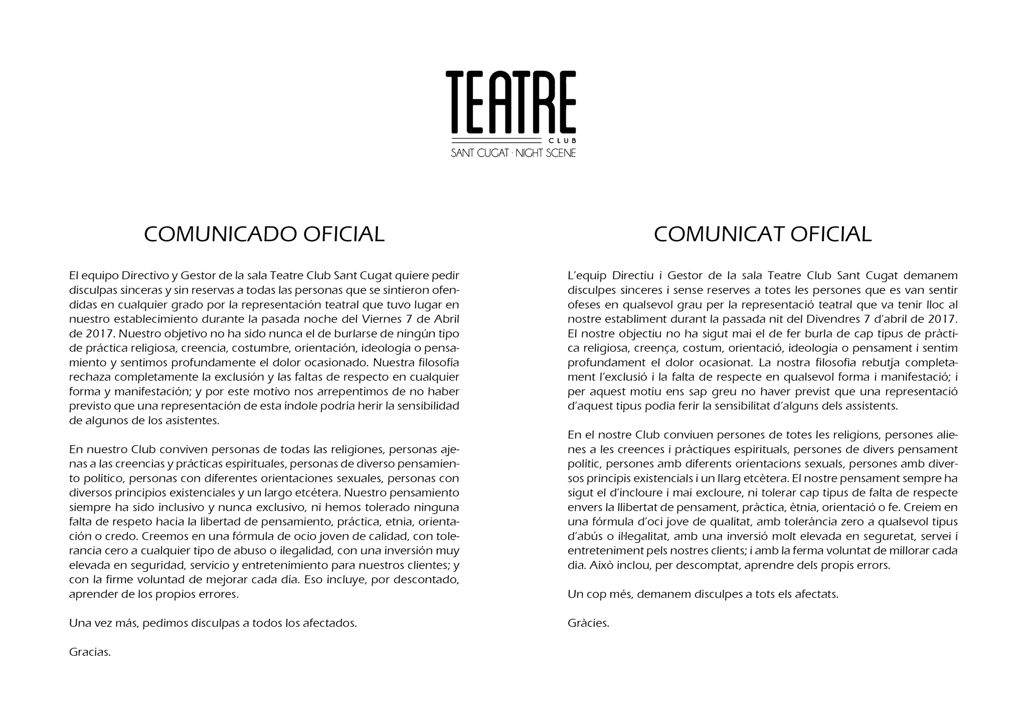 Comunicat fet per la sala