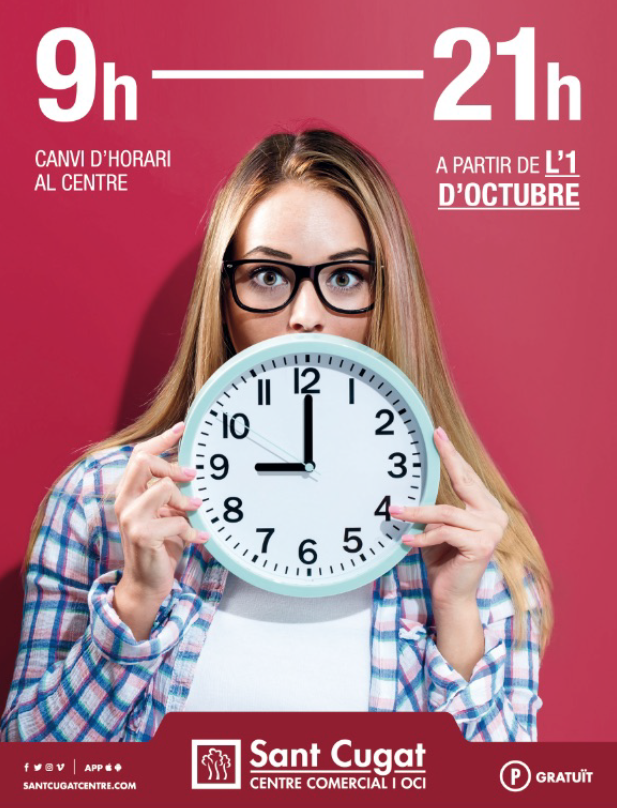 Imatge del nou horari del centre comercial de Sant Cugat FOTO: Cedida