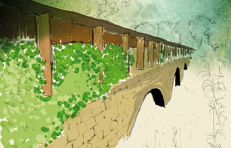 El pont comunica el carrer de la Mina amb lavinguda de Volpelleres. Il·lustracions: Escola d'Art (Clara Mur)