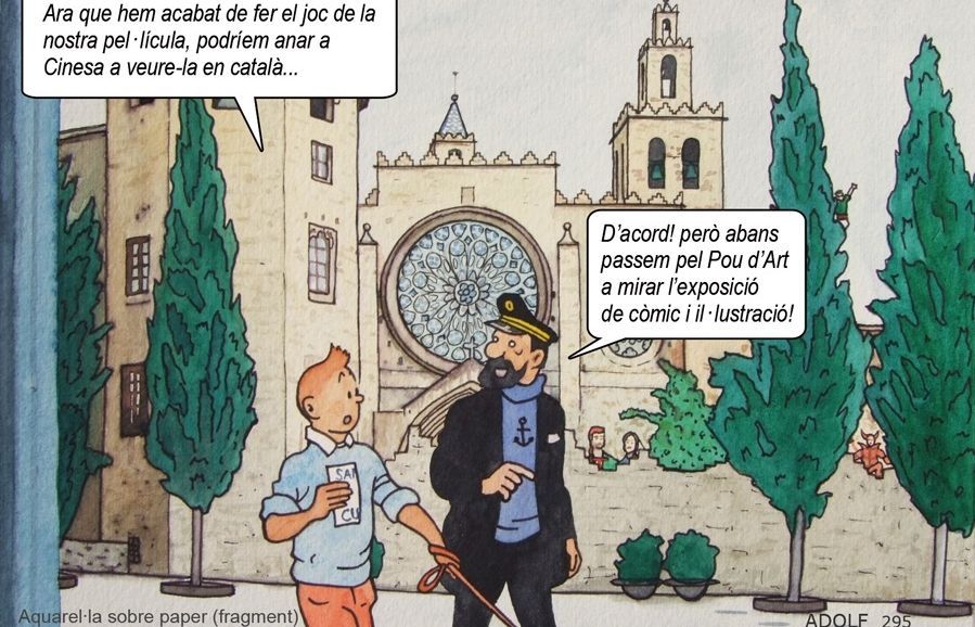 El text fa referència a la pel·lícula de Tintín, al joc d'ordinador que s'ha fet a Sant Cugat i l'exposició d'il·lustracions a pou d'Art