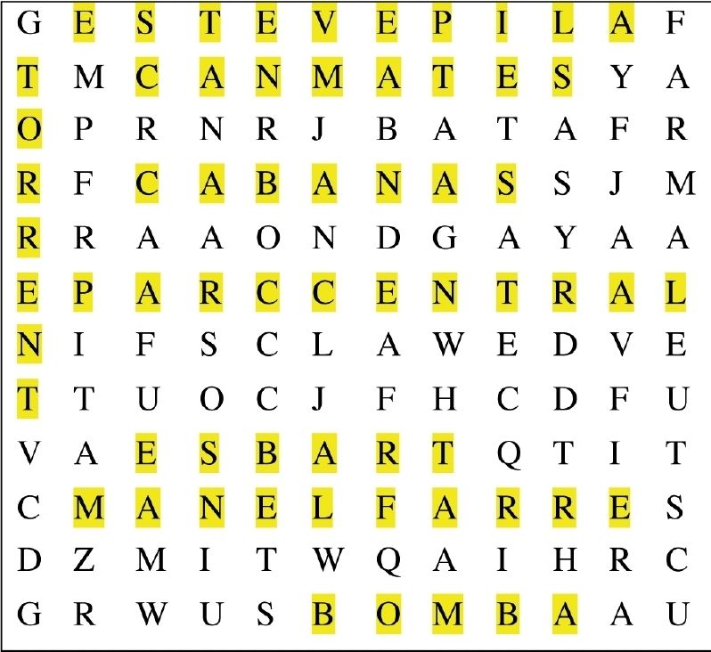 Sopa de lletres del conte "Parc Central"