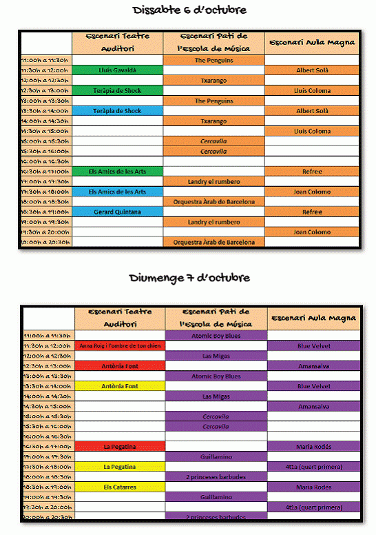 Horaris del Festival Petits Camaleons al Teatre-Auditori Sant Cugat.