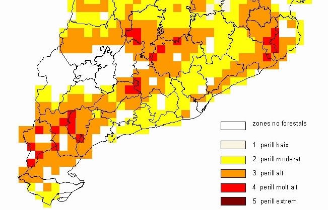 Mapa diari de risc d'incendi forestal. FOTO: Generalitat de Catalunya