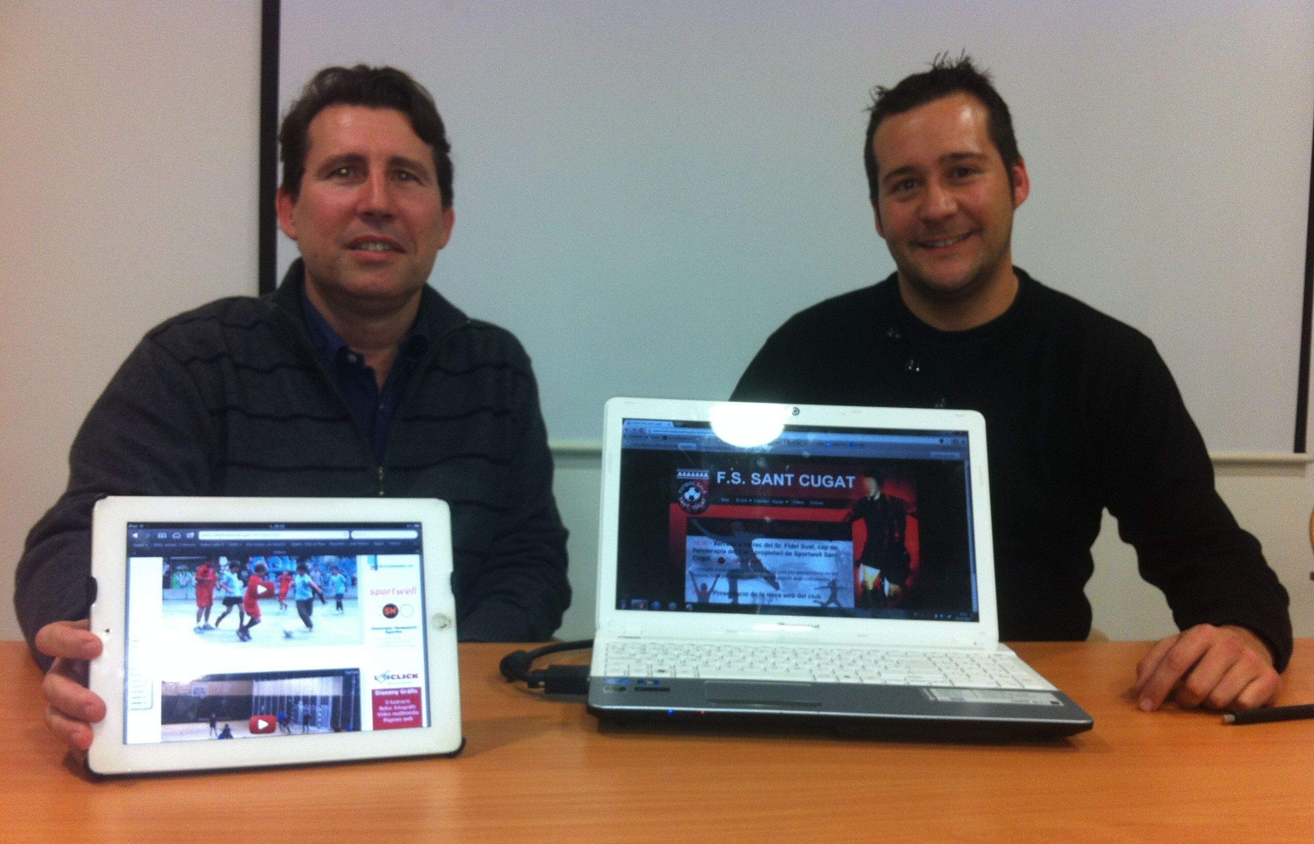 Jordi Magrià, dissenyador del web, i Jordi Palau, president del Futbol Sala Sant Cugat. FOTO: Àlex López Puig