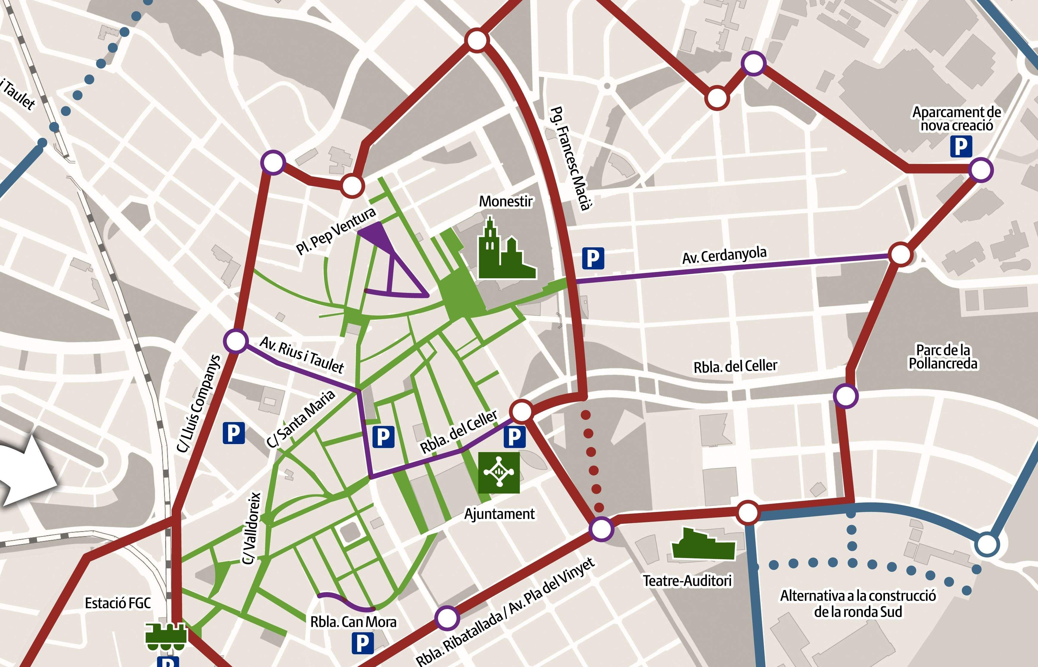 Mapa amb les dues anelles del futur pla de mobilitat