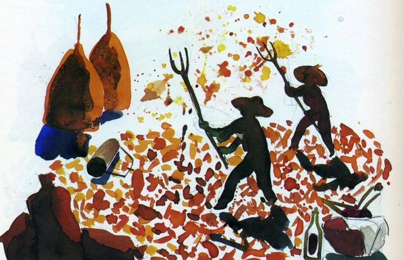 Fent la ventada durant la batuda. FOTO: Llibre 'La vinya i el blat a Sant Cugat'