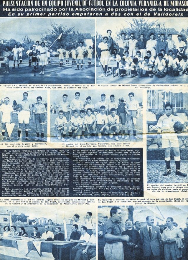 Reportatge a linterior de la portada del número 423 de lany 1952 amb  motiu de la inauguració del primer camp del CF Mira-sol 