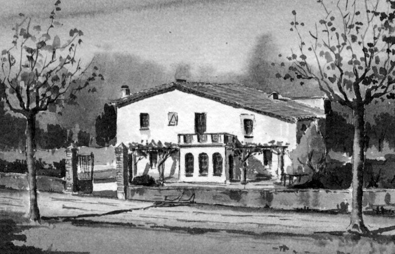 Masia de Can Mora. Ningú volia enterrar apestats en les seves terres. Així que es va fer en propietats de rendistes barcelonins, Can Mora i la Torre Blanca. Imatge: Aquarel·la doctavi galceran (1956)