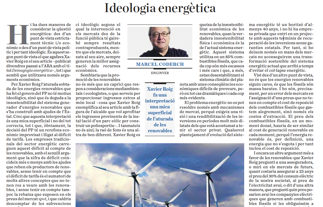 Article de Marcel Coderch a l'Ara. 