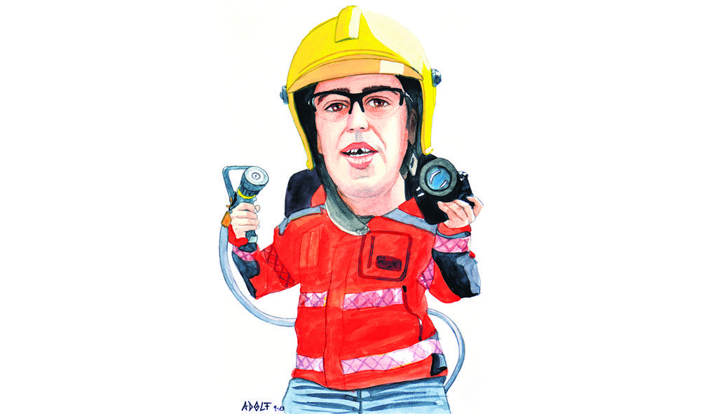 Jordi Garcia, caricaturitzat per l'Adolf