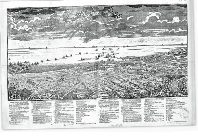 Gravat del setge de Barcelona.  Gravat del setge de Barcelona de 1713-14 fet per Francesc Santacruz Artigas. FOTO: Cedida