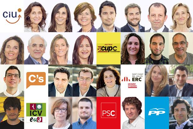 Els 25 regidors de l'Ajuntament de Sant Cugat pel mandat 2015-2019. 