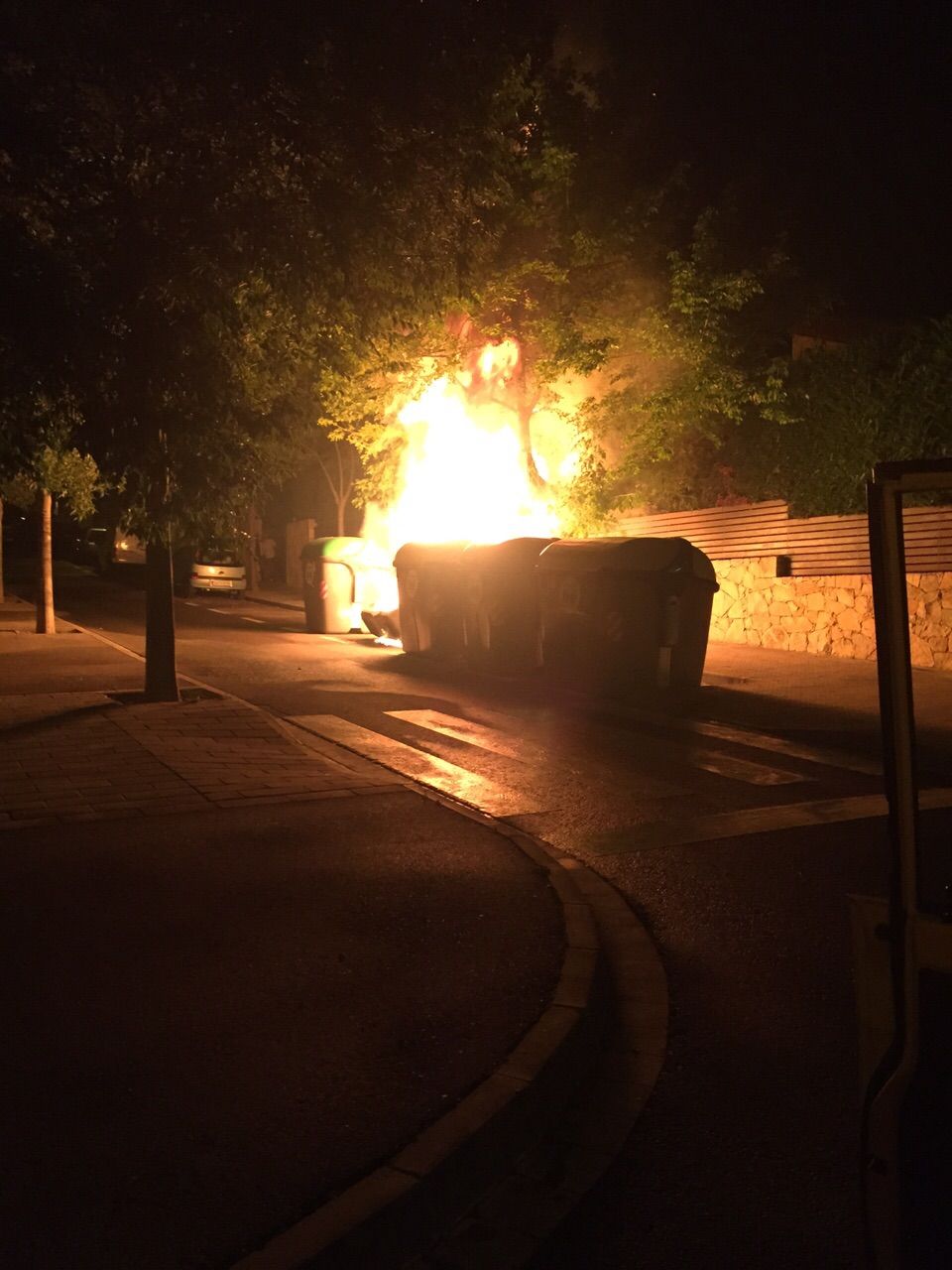 Imatge d'un contenidor cremant aquesta nit. FOTO. Cedida 