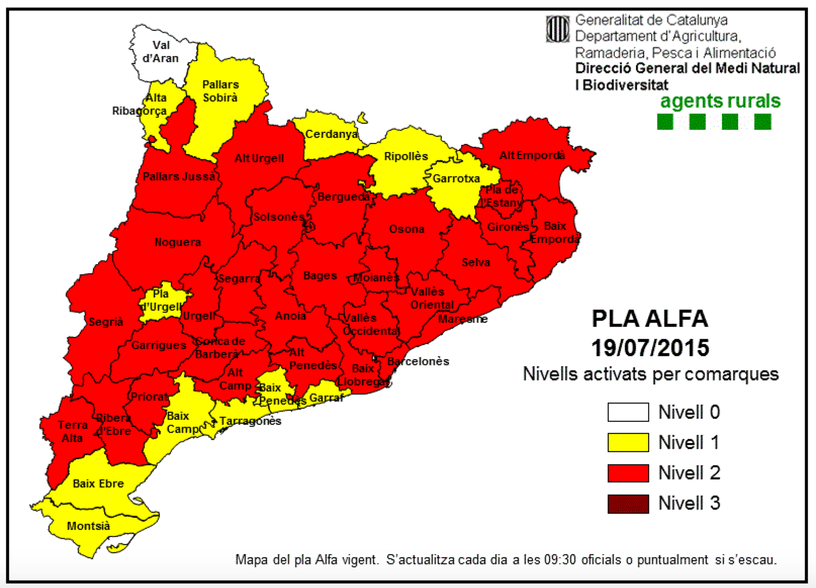El mapa de Catalunya amb el Pla Alfa. FOTO: Generalitat de Catalunya