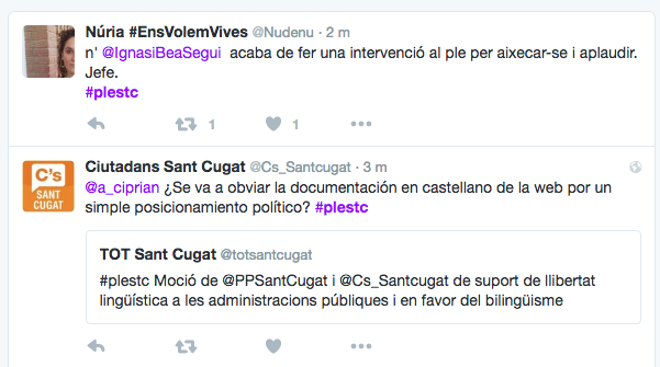 Els regidors i els partits polítics són actius al twitter durant el ple 