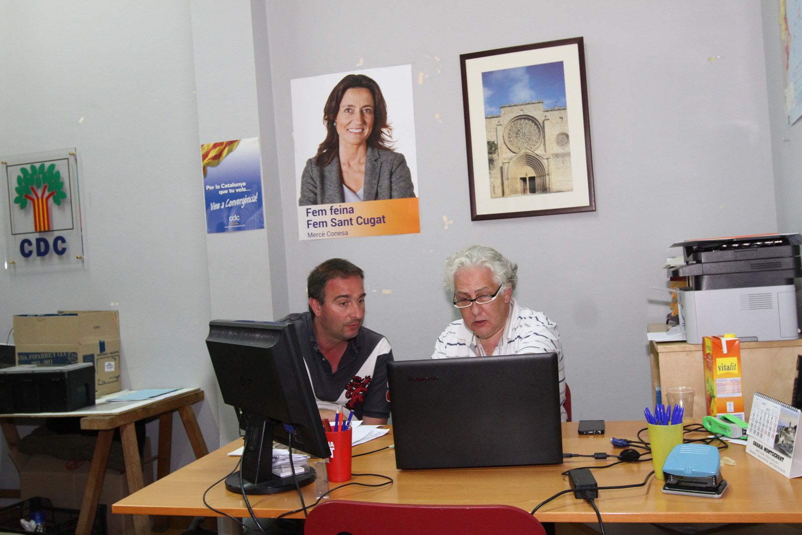 El president de Convergència, a la dreta, durant la nit electoral