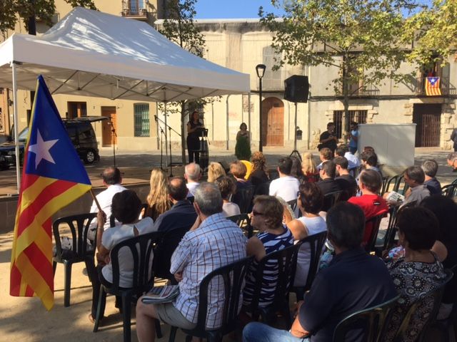 Moment del missatge institucional de l'11 de setembre a la plaça de Barcelona. FOTO: Mariona Sagalés