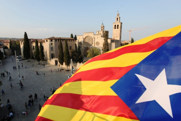 L'estelada que hi ha en una propietat privada de la plaça d'Octavià FOTO: Lali Puig 