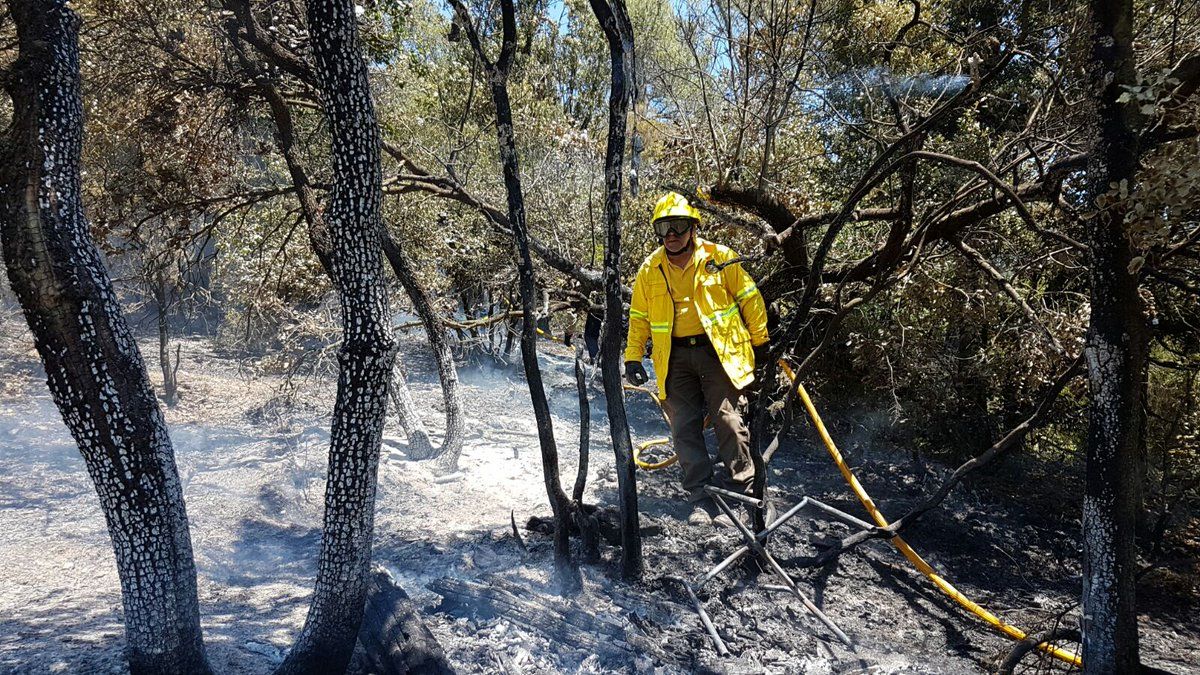 Voluntaris d'ADF Sant Cugat fent tasques d'extinció a l'incendi de Molins de Rei FOTO: ADF Sant Cugat