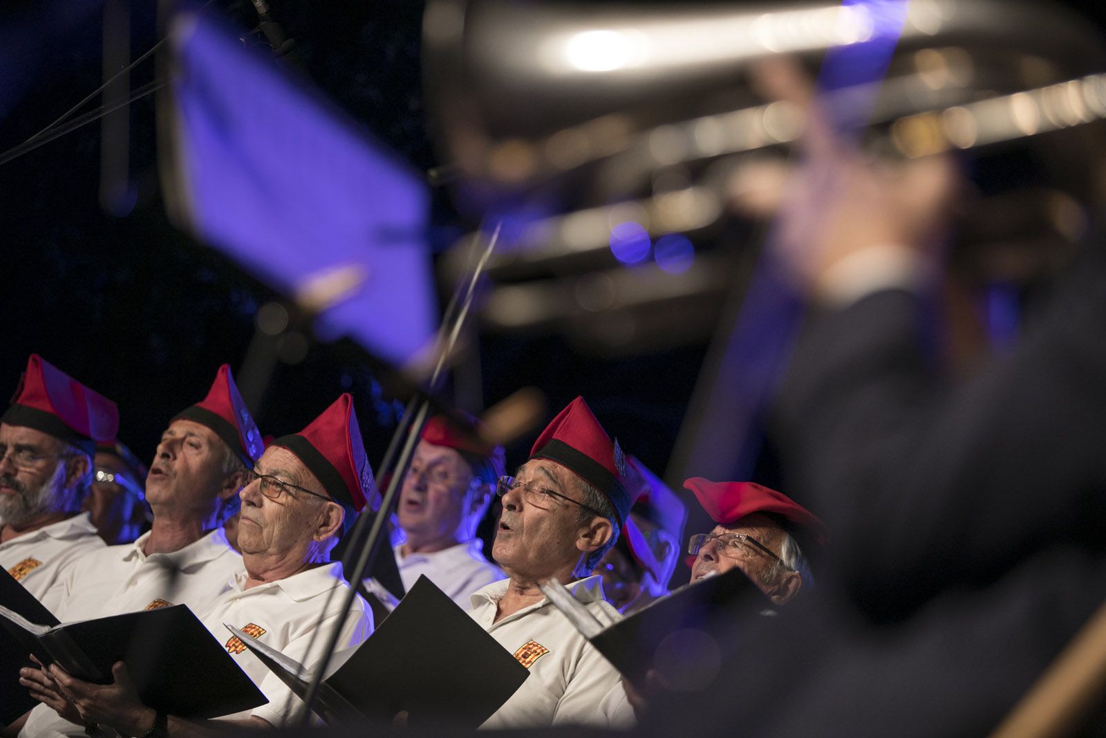Festejant la sardana amb el Cor de la Societat Coral La Lira i la Cobla Sant Jordi-Ciutat de Barcelona, en concert, a la Plaça de l’Om. FOTO: Lali Puig