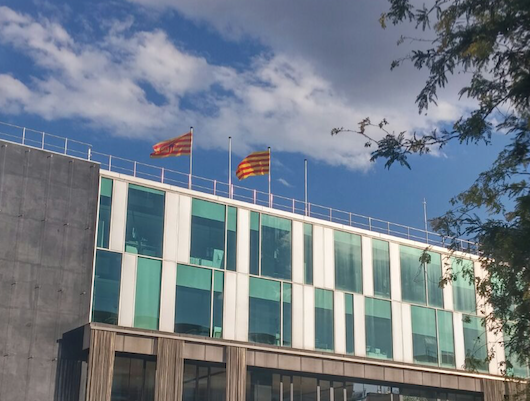 La façana de l'ajuntament sense la bandera espanyola i europea FOTO: Ciutadans
