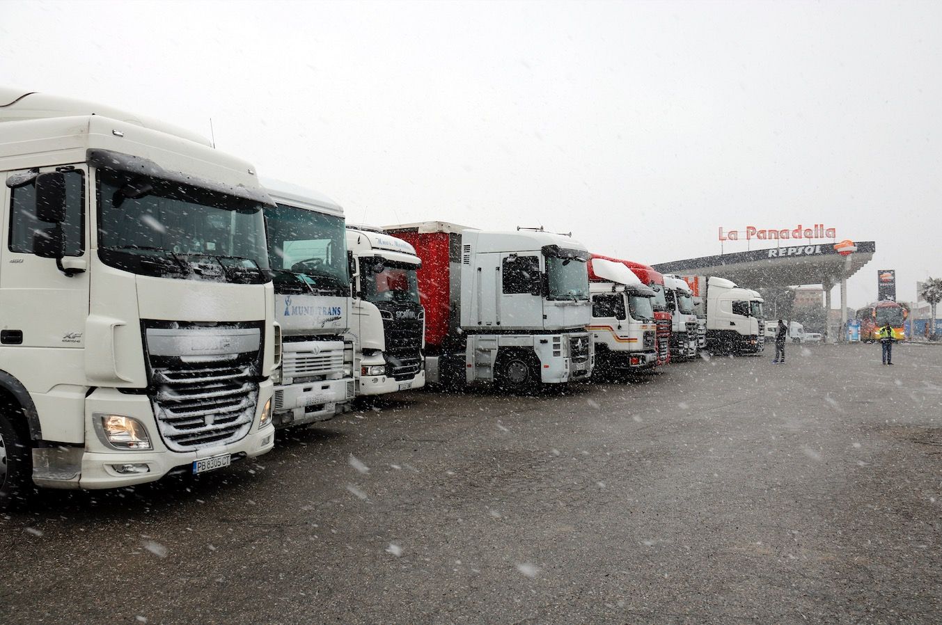 Camions aparcats a l'àrea de servei de la Panadella. FOTO: ACN/Oriol Bosch.
