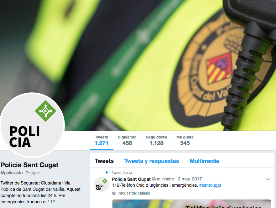 Captura de pantalla del compte de Twitter de la Policia Local
