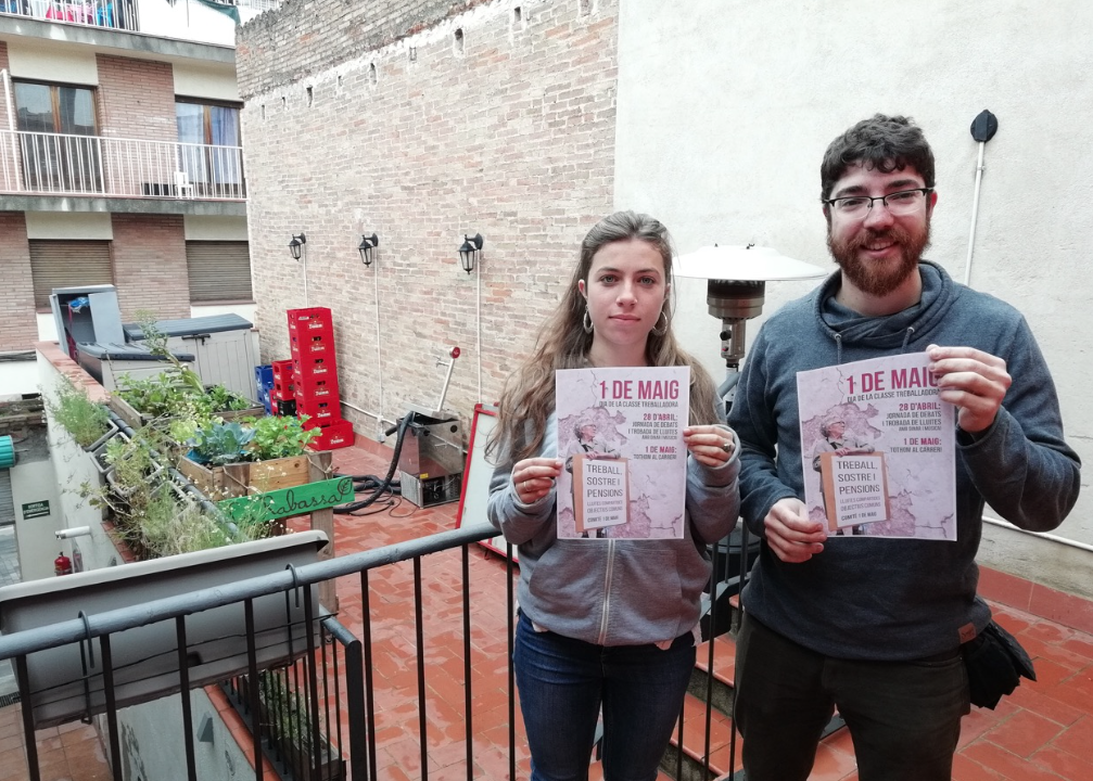 Carlota de Sojo i Oriol Sánchez, del Comitè de l'1 de Maig de Sant Cugat FOTO: Bernat Bella