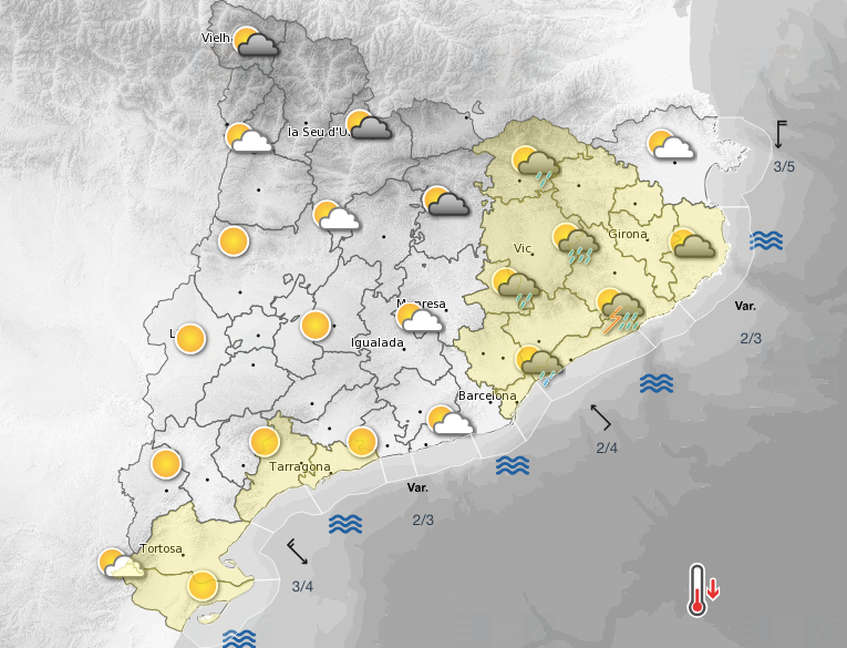 Mapa d'avisos del Servei Meteorològic de Catalunya FOTO: Meteocat