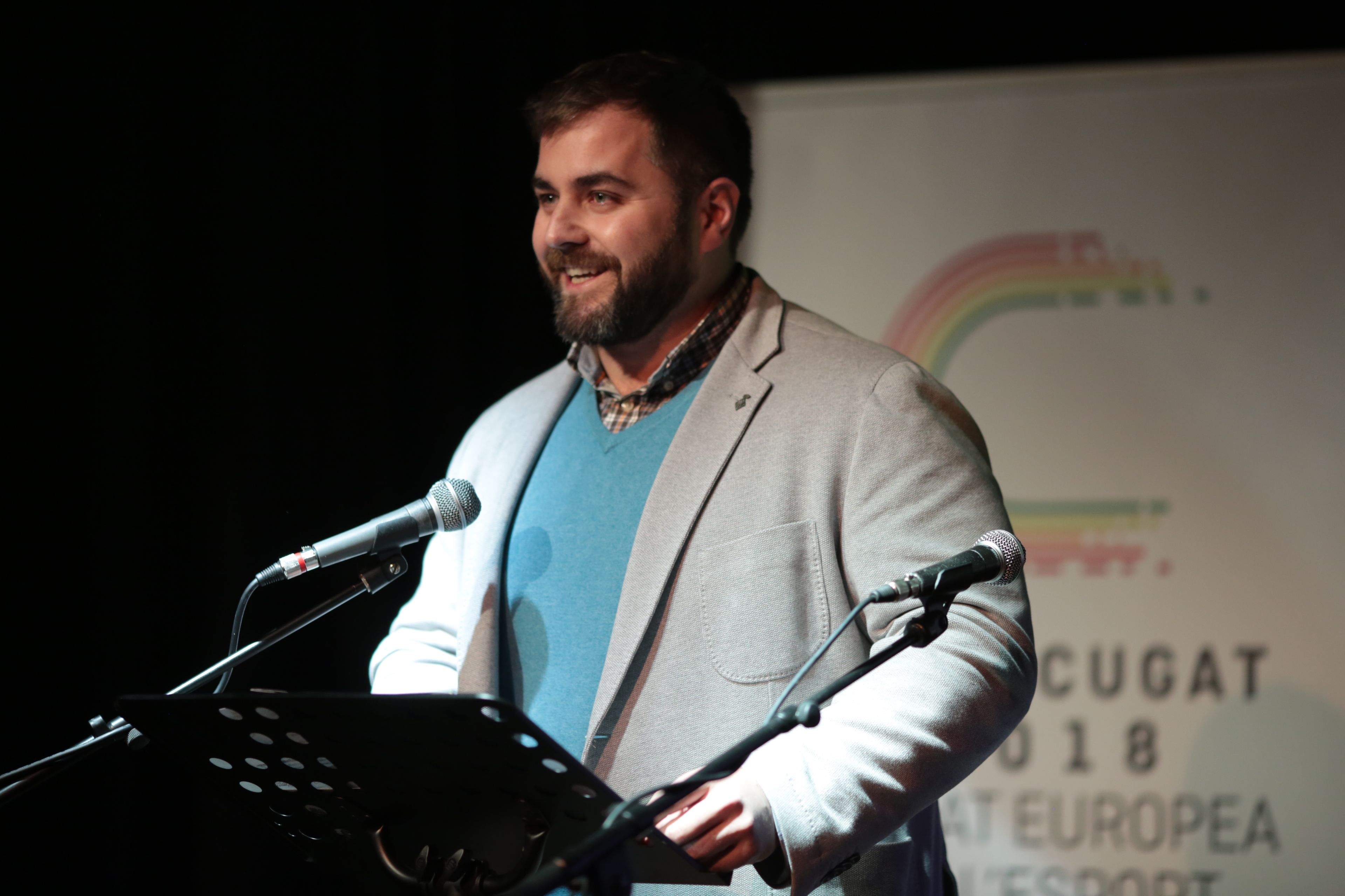 Eloi Rovira, en l'acte de presentació de Sant Cugat Ciutat Europea de l'Esport 2018, al març del 2018. FOTO: Artur Ribera