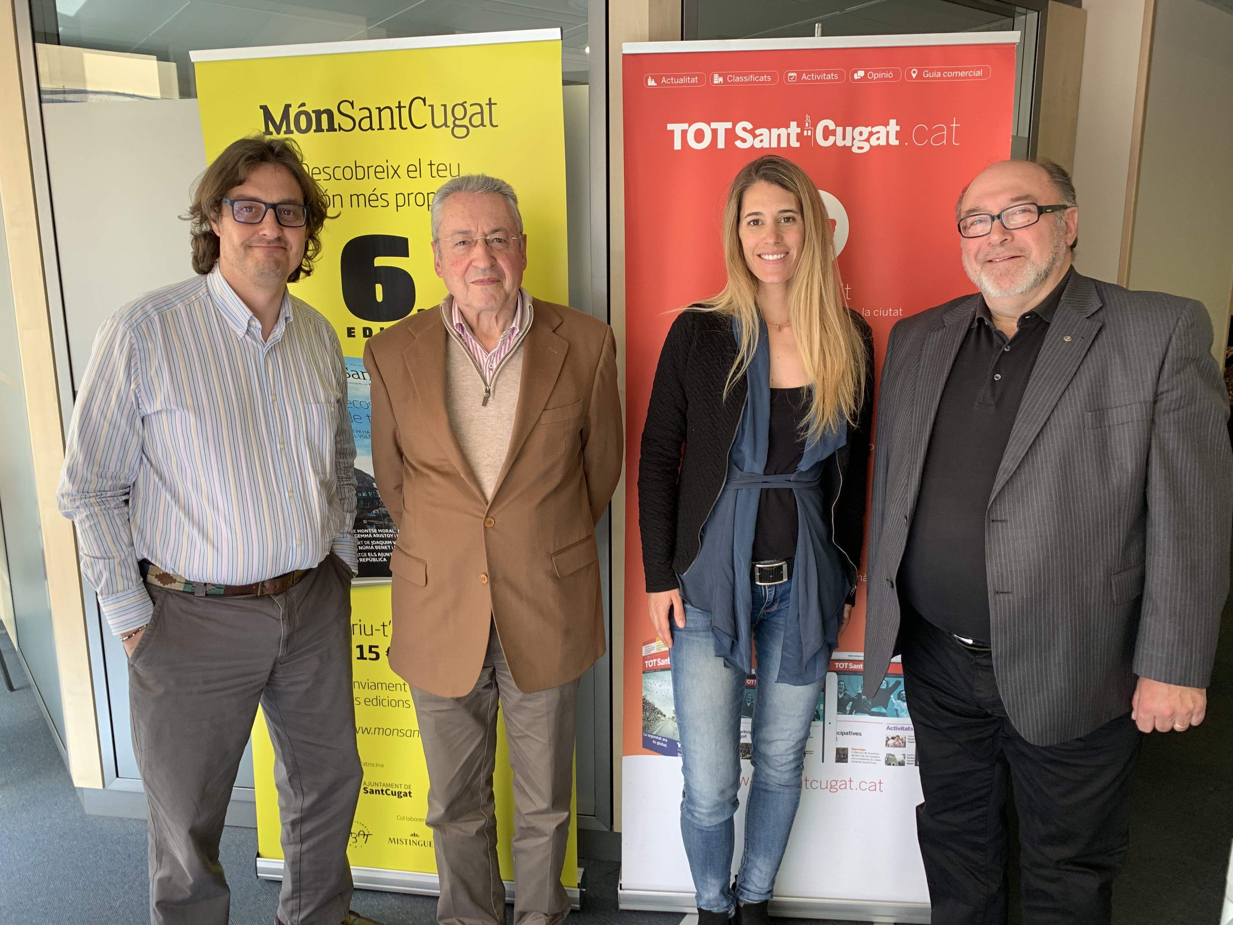 Àlex López, Francesc Castanyer, Laura Grau i Joan Bigorra, en l'acte de signatura del conteni entre el TOT Sant Cugat i l'Associació Wise People Sant Cugat. FOTO: TOT Sant Cugat