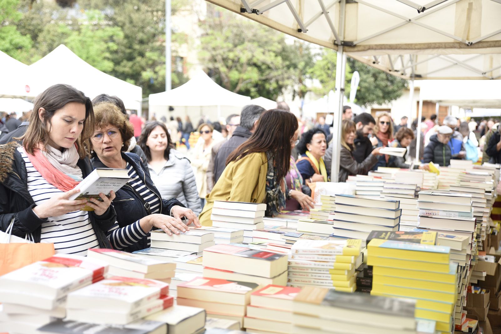 Venta de llibres durant la diada de Sant Jordi. Foto: Bernat Millet.