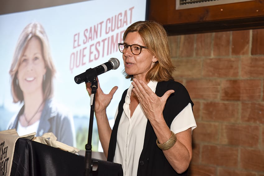 Carmela Fortuny durant l'acte d'inici de campanya de Junts per Sant Cugat. FOTO: Bernat Millet