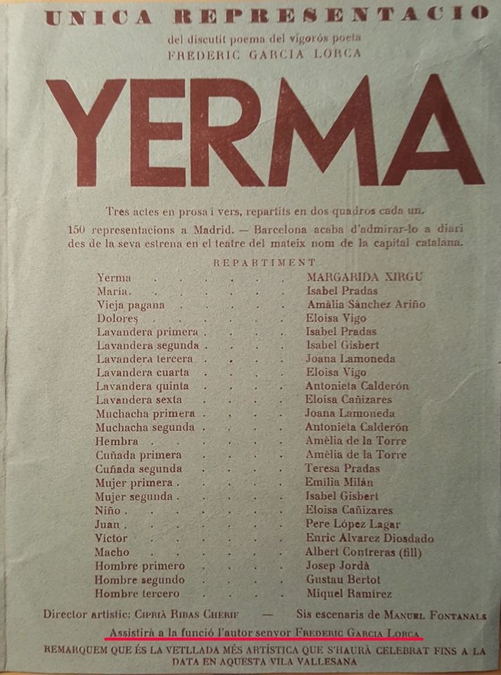Programa de 'Yerma', datat del 1935, a La Unió. FOTO: Cedida