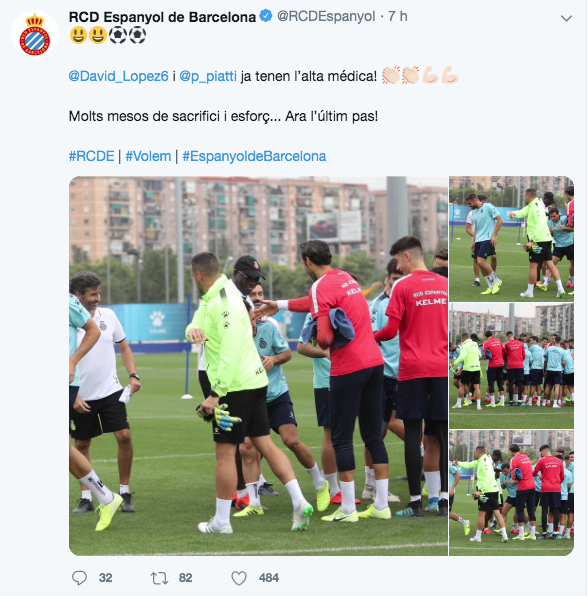 El twitter del RCD Espanyol donant suport a David López. FOTO: Twitter RCD Espanyol