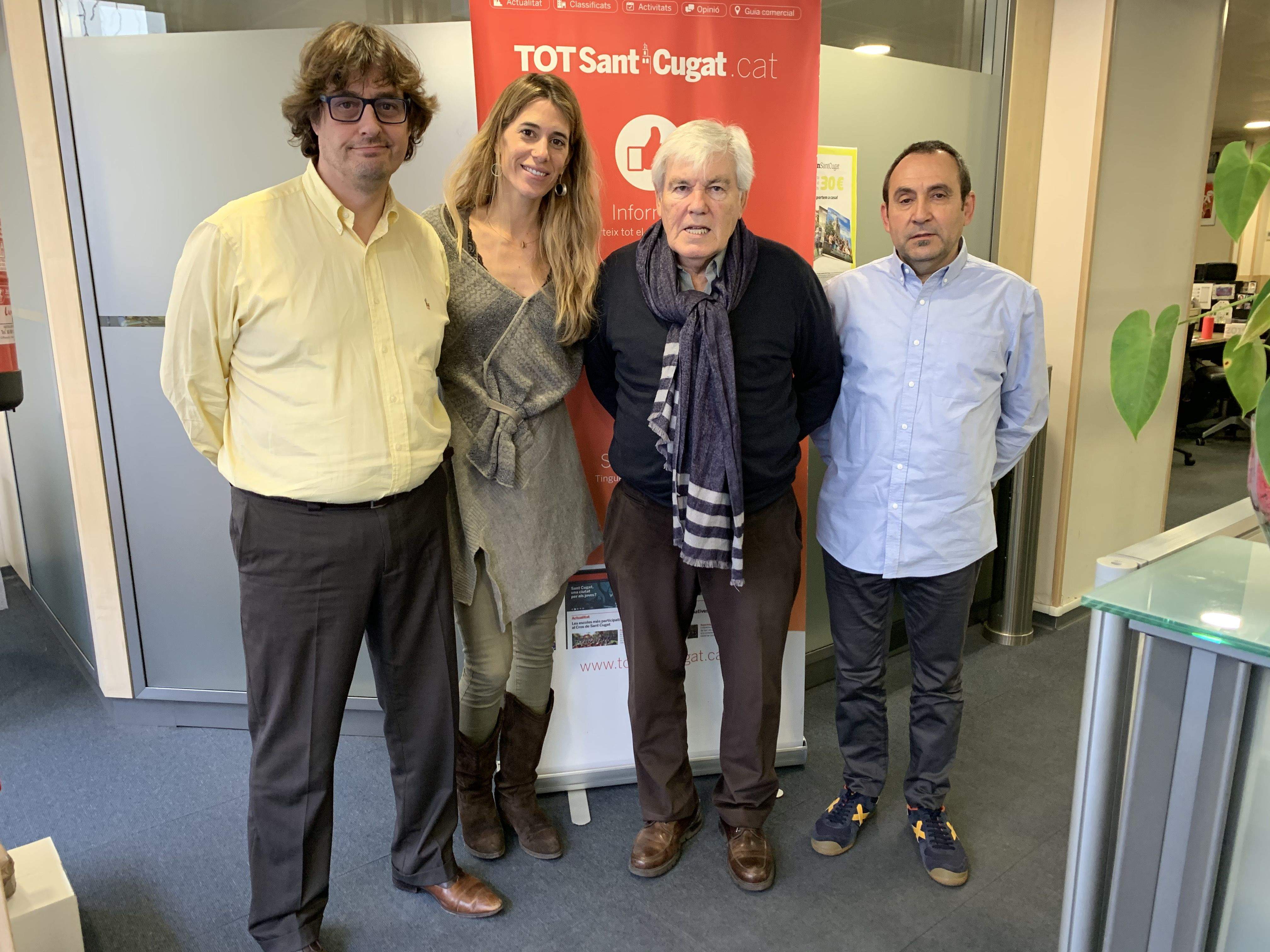 Àlex López, Laura Grau, Josep Maria Félez i Siscu Robert, en l'acte de signatura del conveni. FOTO: TOT Sant Cugat