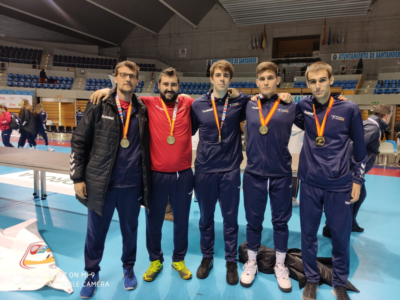 Xavi Vilella, David López, Guillem Pallarès, Marcos Montiel i Xavi Masot, en el Campionat d'Espanya de Seleccions Autonòmiques d'handbol 2020. FOTO: Cedida