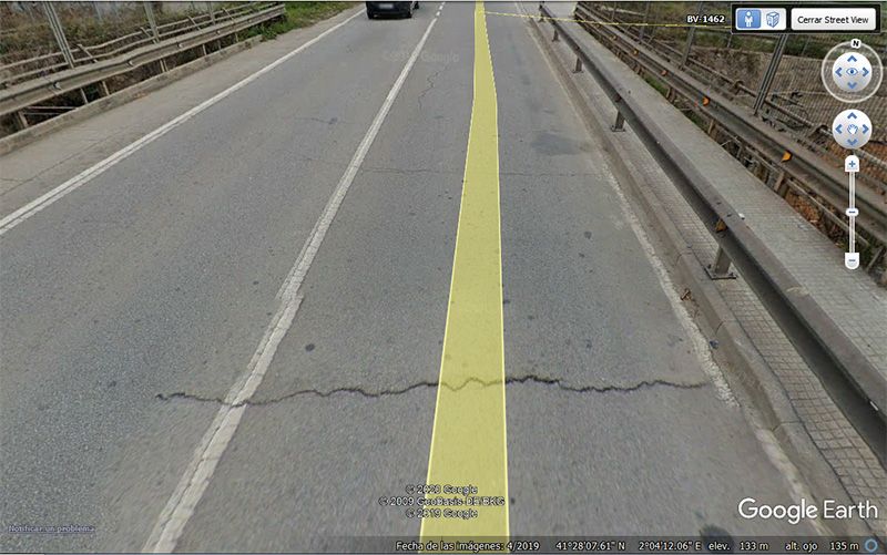 Carretera BV-1462 a l'alçada de Can Ganxet. FOTO: Google Earth