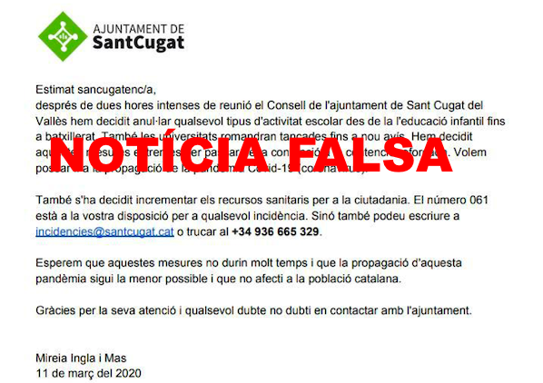 El comunicat que circula per les xarxes és fals.