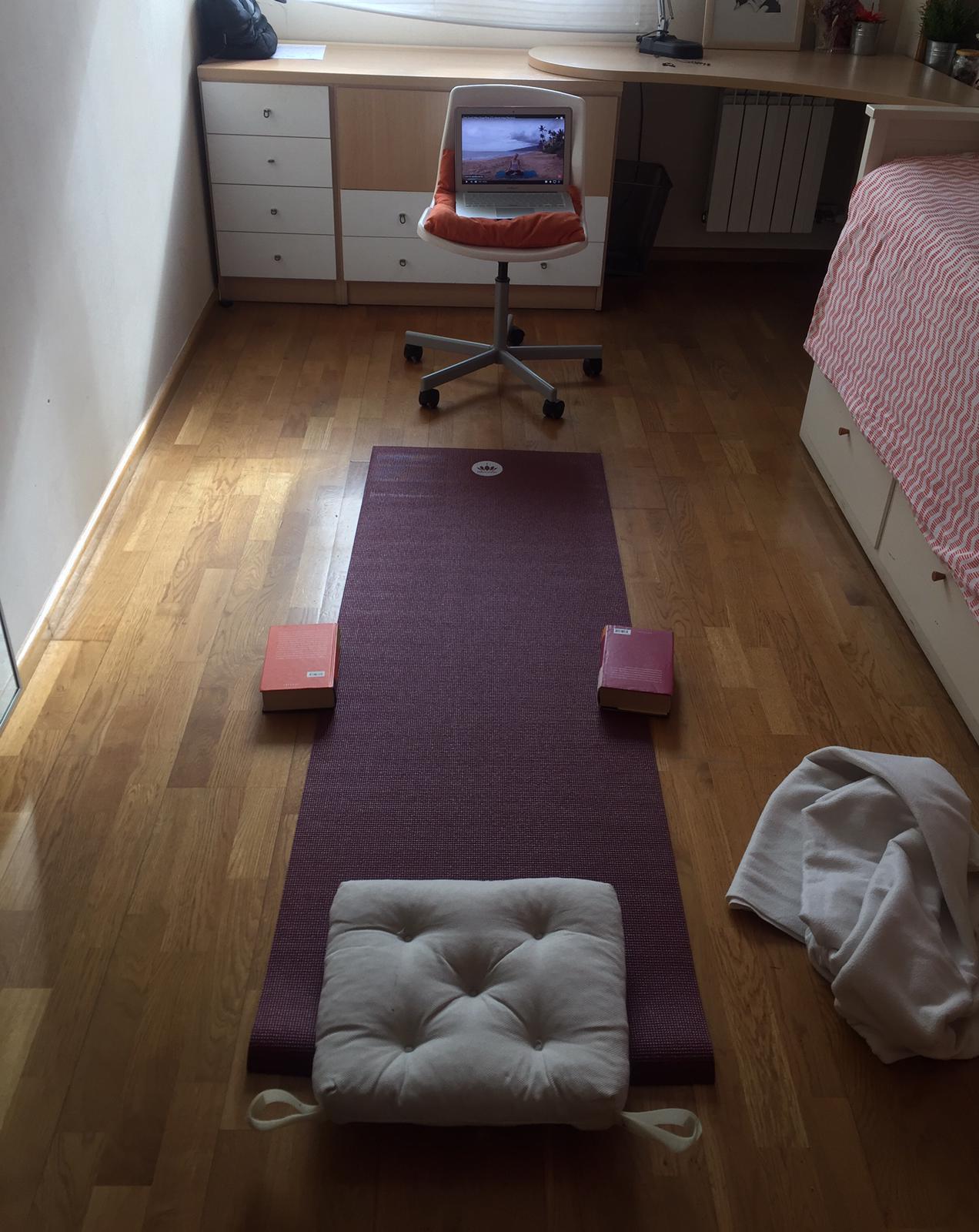 Cada, dia intento fer una rutina d'exercicis, principalment ioga, per intentar estar relaxada i enfortir tant els músculs com el sistema inmunitari.