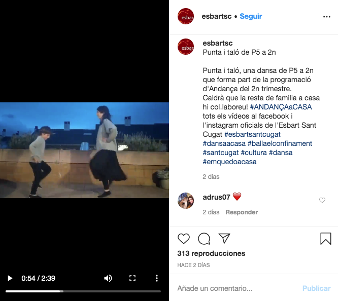 L'Esbart aprofita les xarxes socials per continuar ensenyant els balls. FOTO: Instagram Esbart