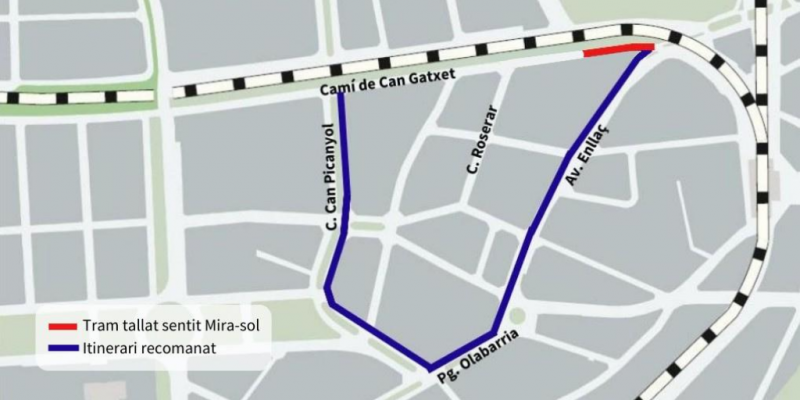 Mapa del desviament per les obres al Camí de Can Gatxet. FOTO: Ajuntament de Sant Cugat