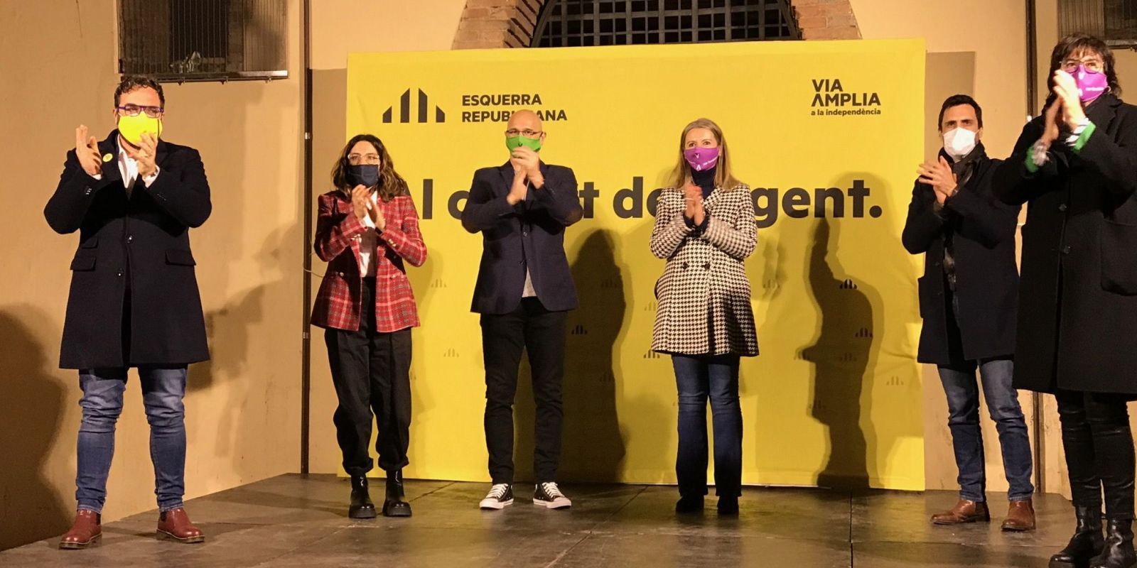 Juli Fernàndez, Laura Vilagrà, Raül Romeva, Mireia Ingla, Roger Torrent i Diana Riba (d'esquerra a dreta) en la presentació de la candidatura d'ERC a Sant Cugat. FOTO: Nielo Ballart